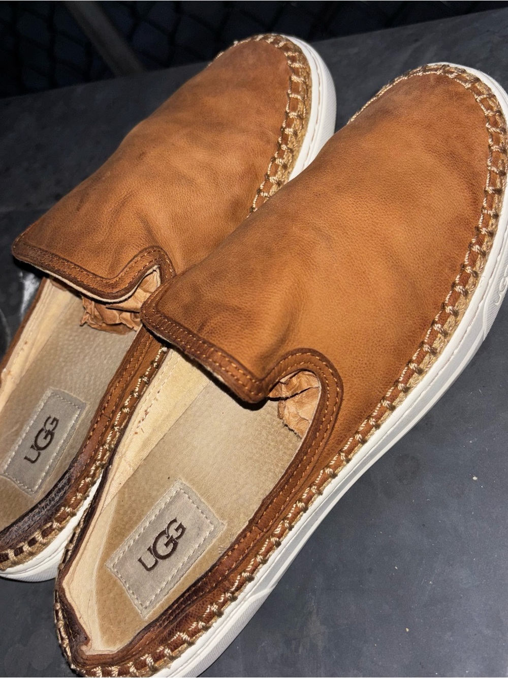 UGG Caleel Women's Cognac Leather Slip-On Casual Shoe - Picture 3 of 8